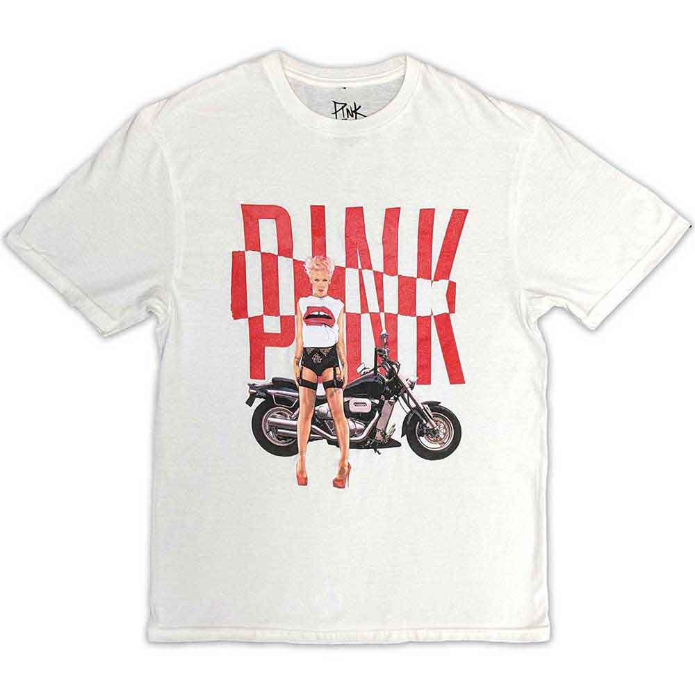 Pink Unisex T-Shirt: Motorbike (White)