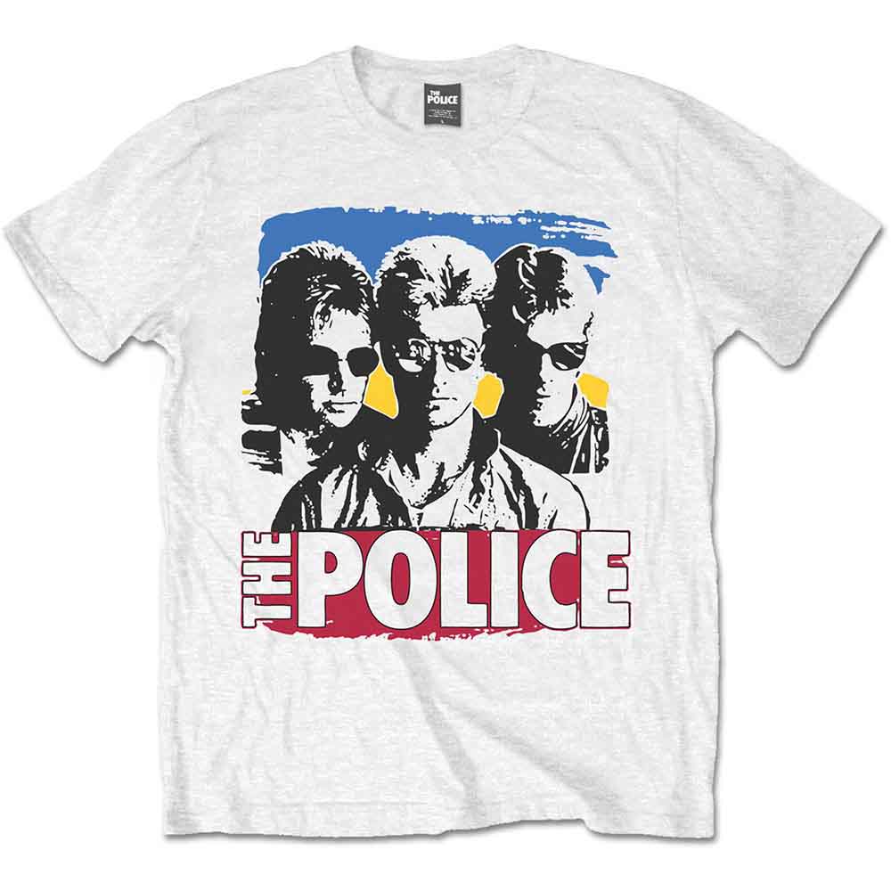 The Police Unisex T-Shirt: Band Photo Sunglasses (White)