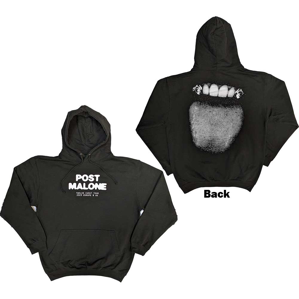 Post Malone Unisex Pullover Hoodie: Fangs 2023 Tour Dates (Black) (Back Print & Ex-Tour) (Medium)