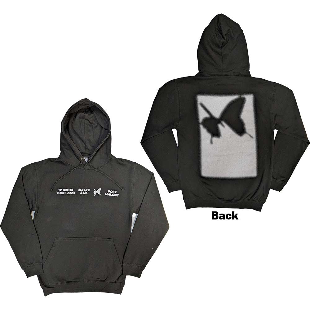 Post Malone Unisex Pullover Hoodie: Inverse Butterfly (Black) (Back Print & Ex-Tour) (XX-Large)