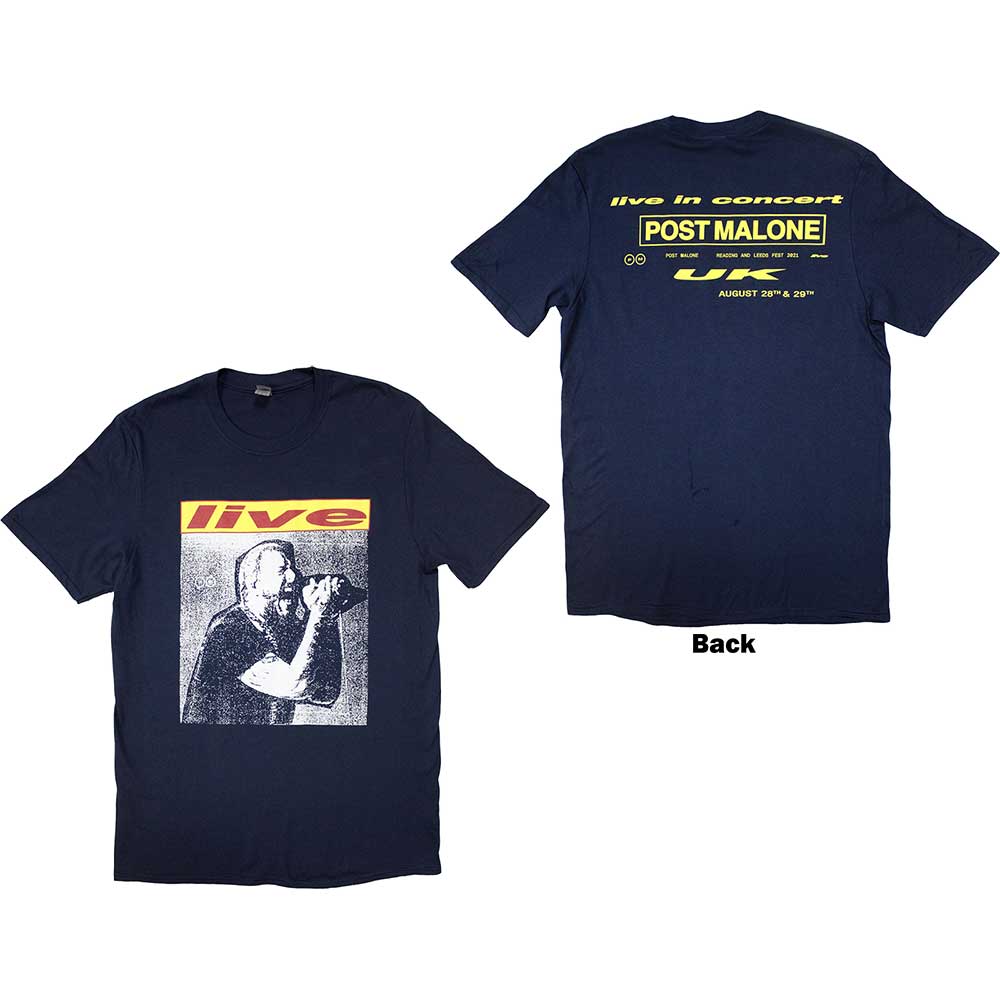 Post Malone Unisex T-Shirt: Live In Concert (Navy Blue) (Back Print & Ex-Tour)