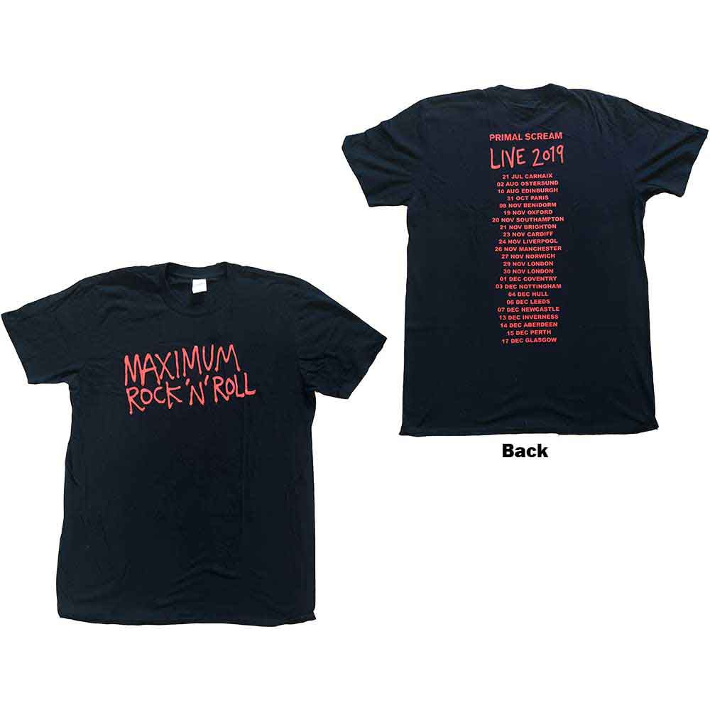 Primal Scream Unisex T-Shirt: Maximum RnR (Black) (Back Print & Ex-Tour)