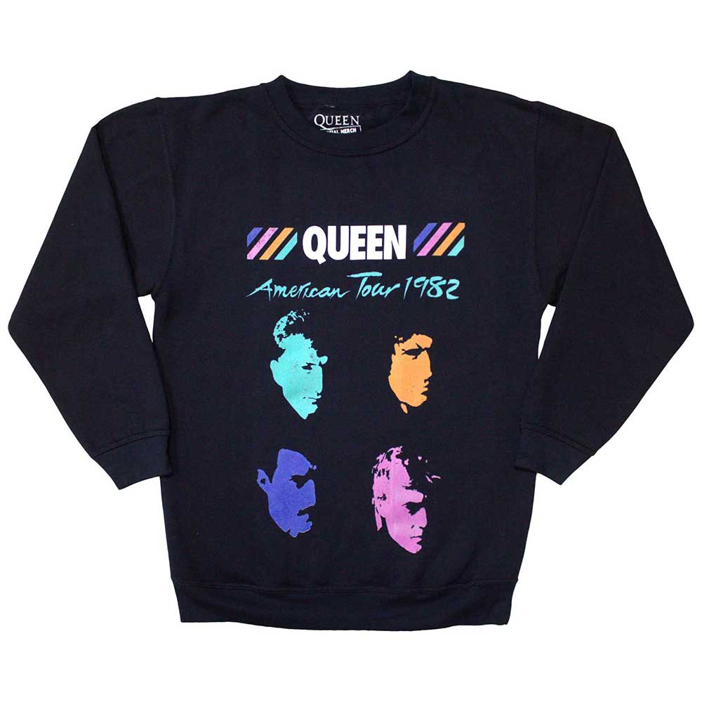 Queen Unisex Sweatshirt: American Tour 1982 (Navy Blue) (Oversized)