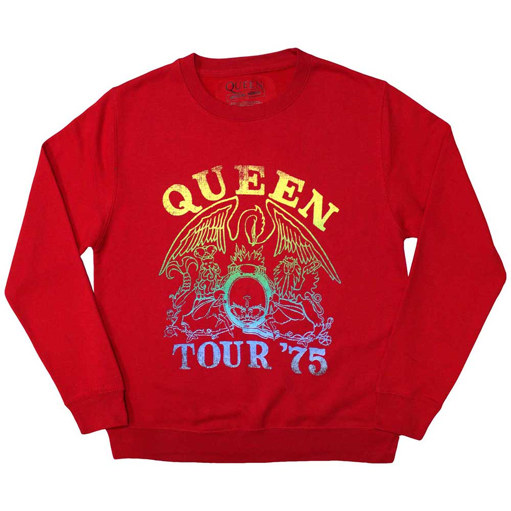 Queen Unisex Sweatshirt: Tour '75 Crest (Red) (Oversized)