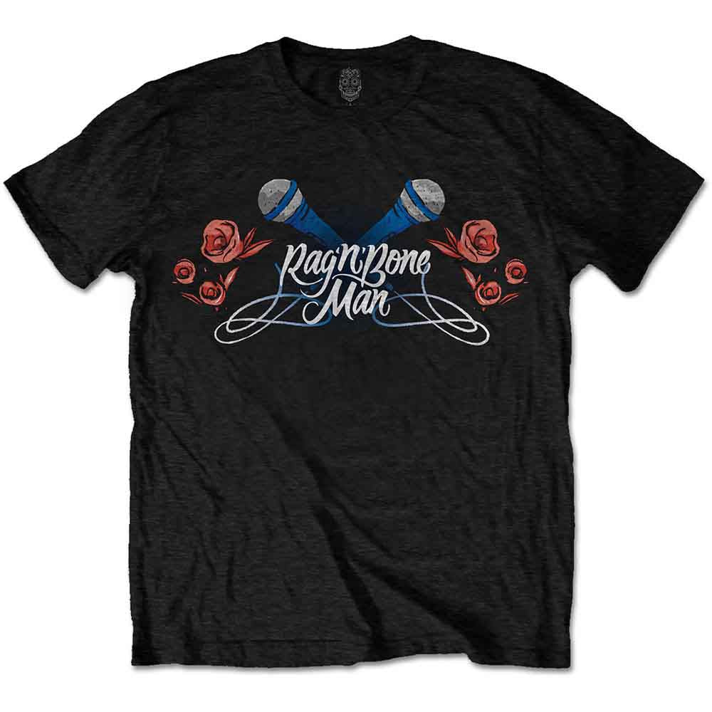 Rag'n'Bone Man Unisex T-Shirt: Mics & Roses (Black)