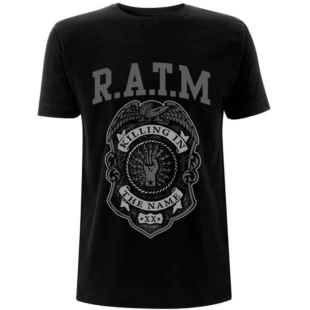 Rage Against The Machine Unisex T-Shirt: Grey Police Badge (Black)