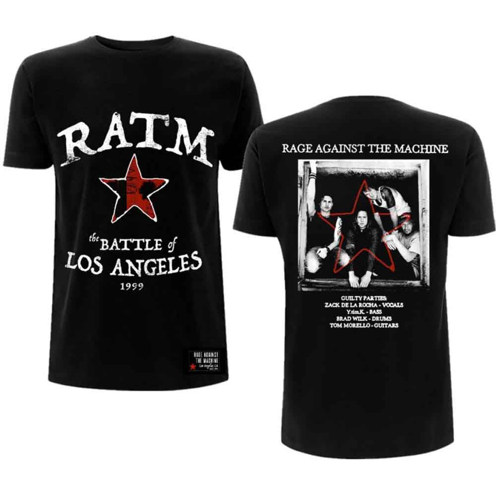 Rage Against The Machine Unisex T-Shirt: Battle Star (Black) (Back Print)