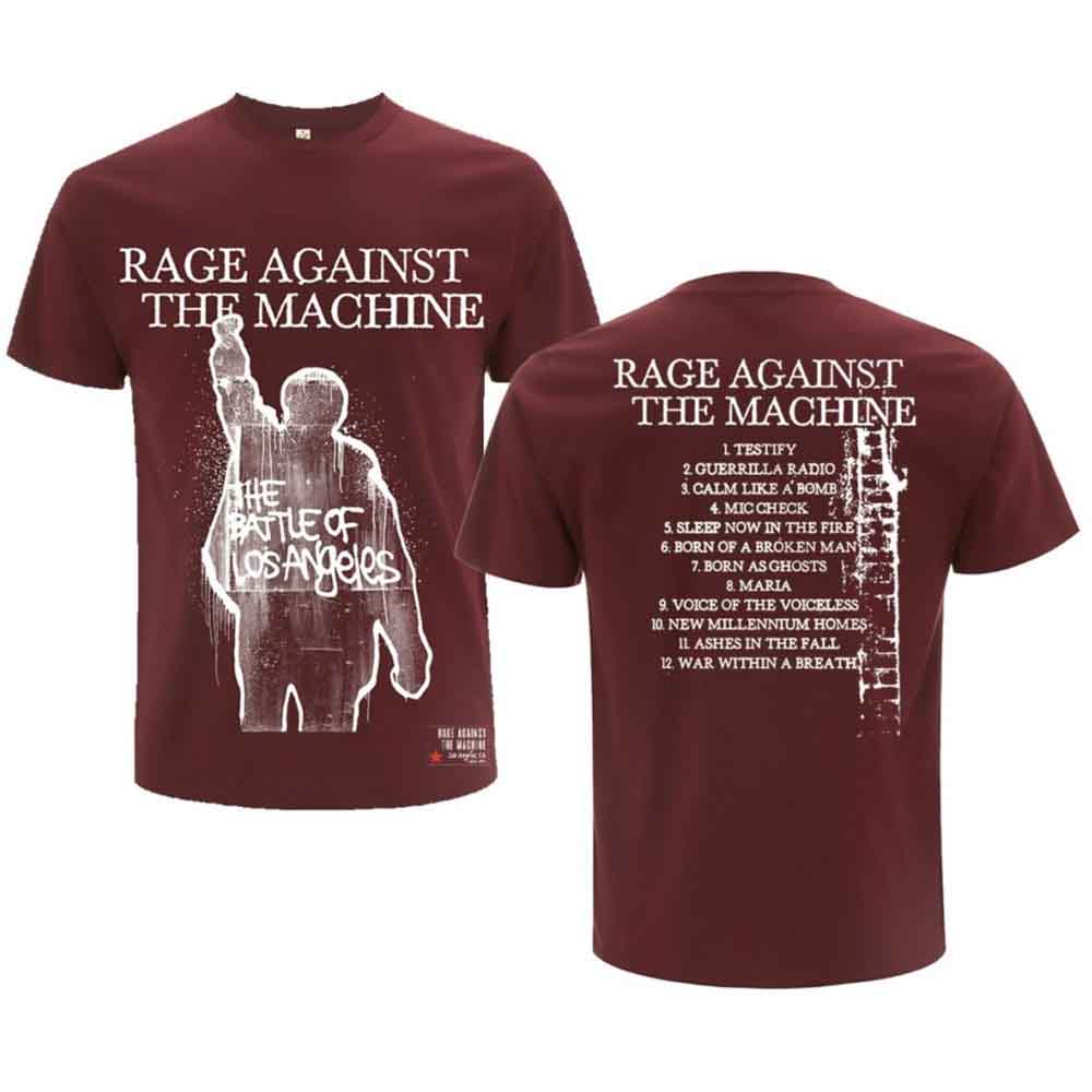 Rage Against The Machine Unisex T-Shirt: BOLA Album Cover (Maroon Red) (Back Print)