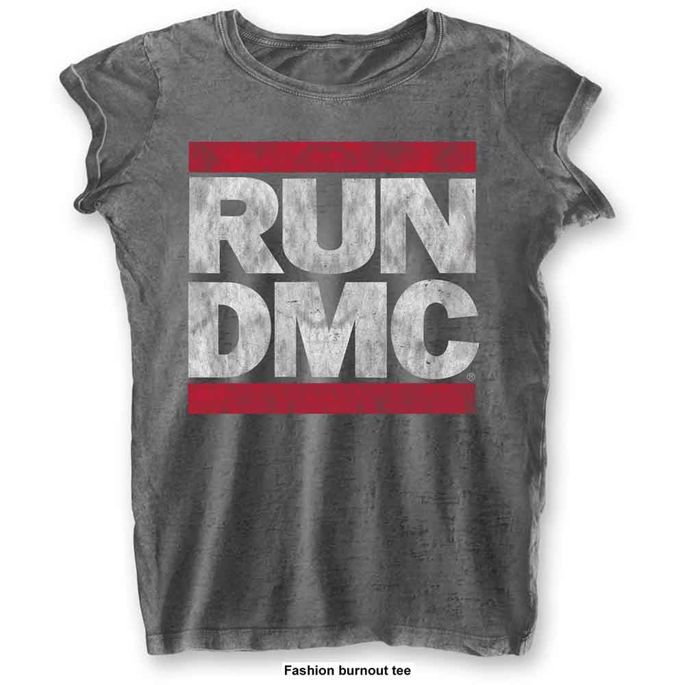 Run DMC Ladies Burnout T-Shirt: DMC Logo (Charcoal Grey)