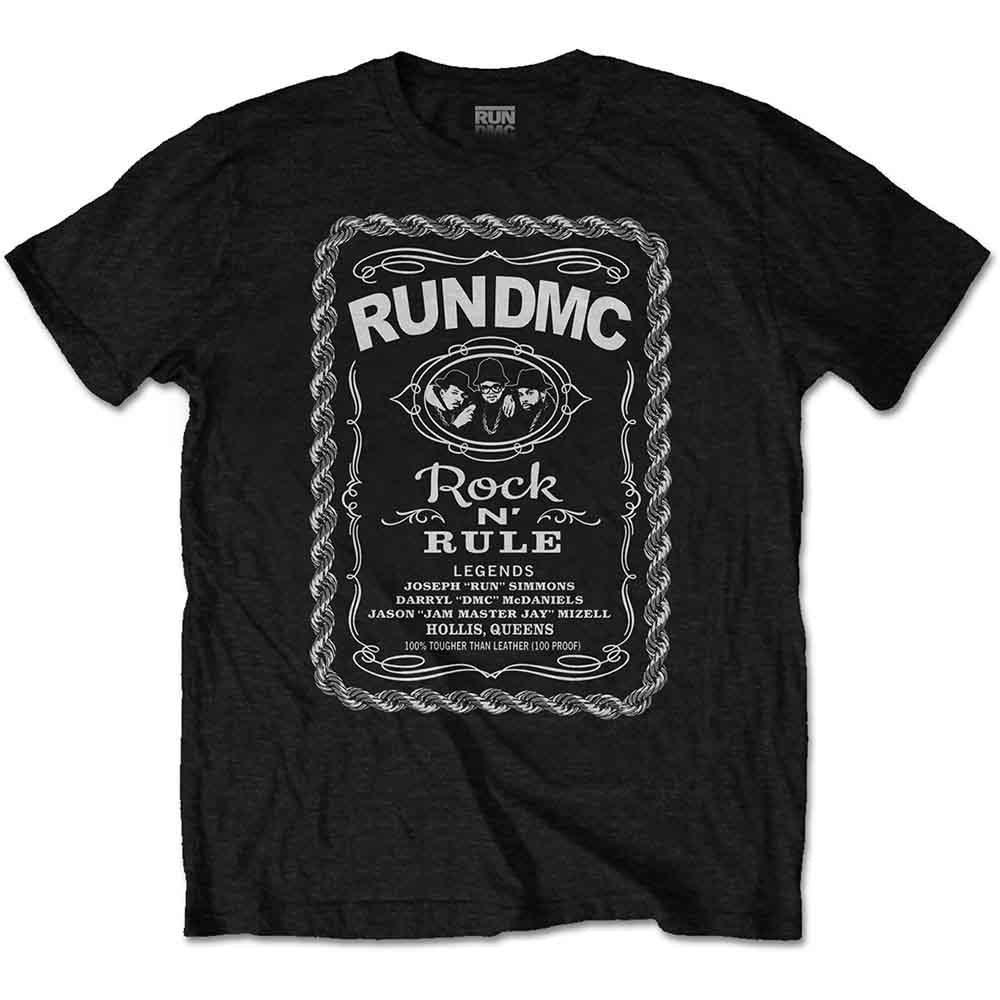 Run DMC Unisex T-Shirt: Rock N' Rule Whiskey Label (Black)