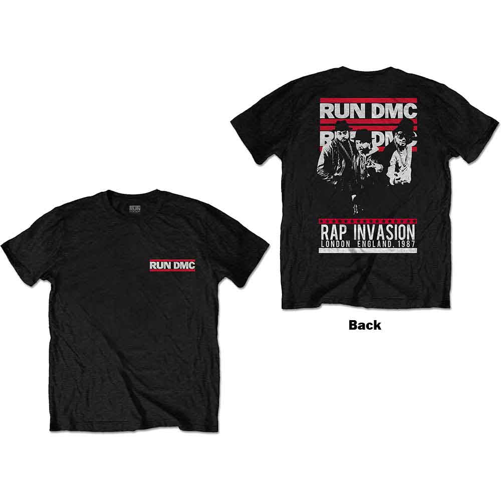 Run DMC Unisex T-Shirt: Rap Invasion (Black) (Back Print)