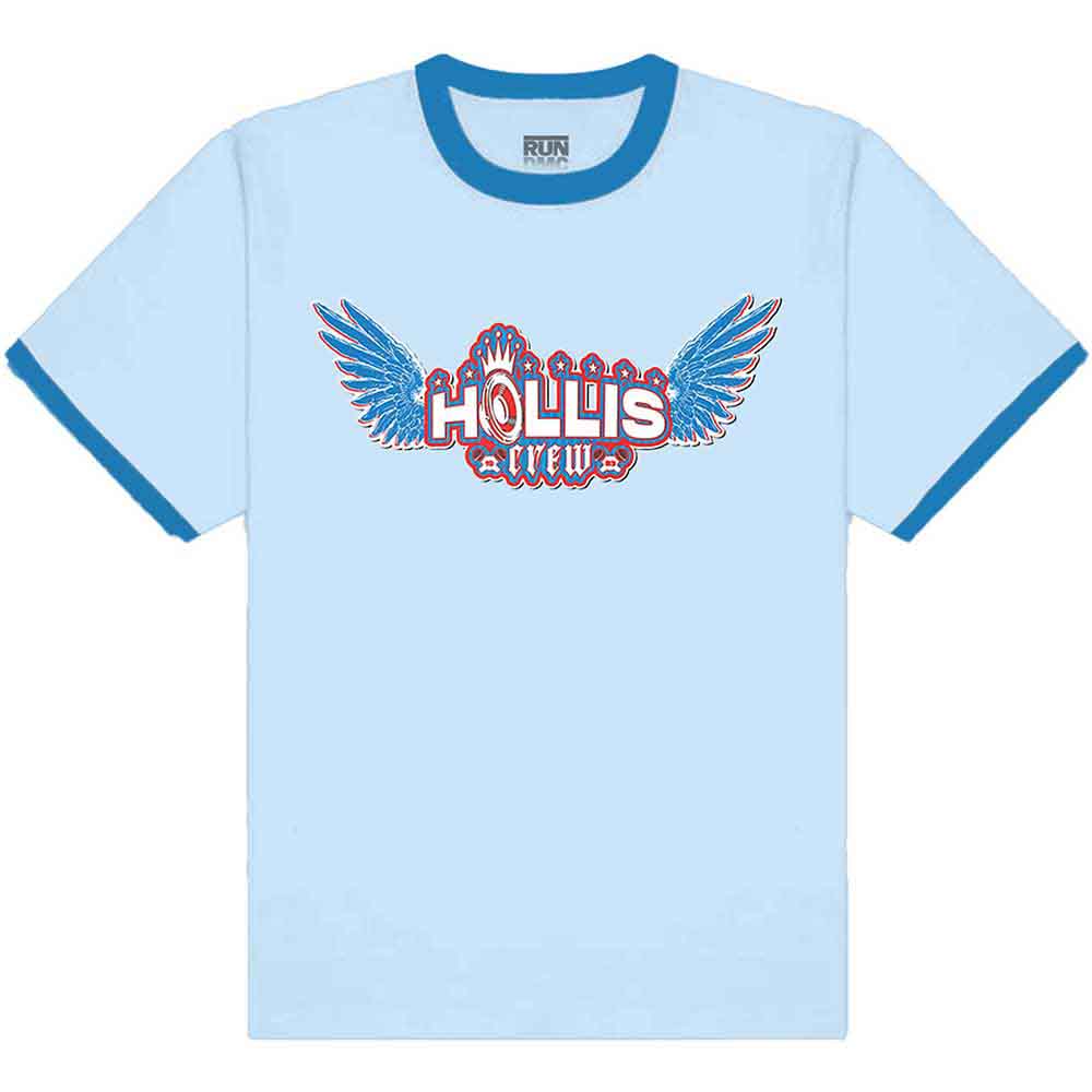 Run DMC Unisex Ringer T-Shirt: Hollis Crew (Sky Blue & Royal Blue)