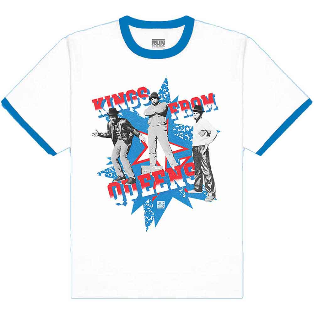 Run DMC Unisex Ringer T-Shirt: Kings From Queens (Royal Blue & White)