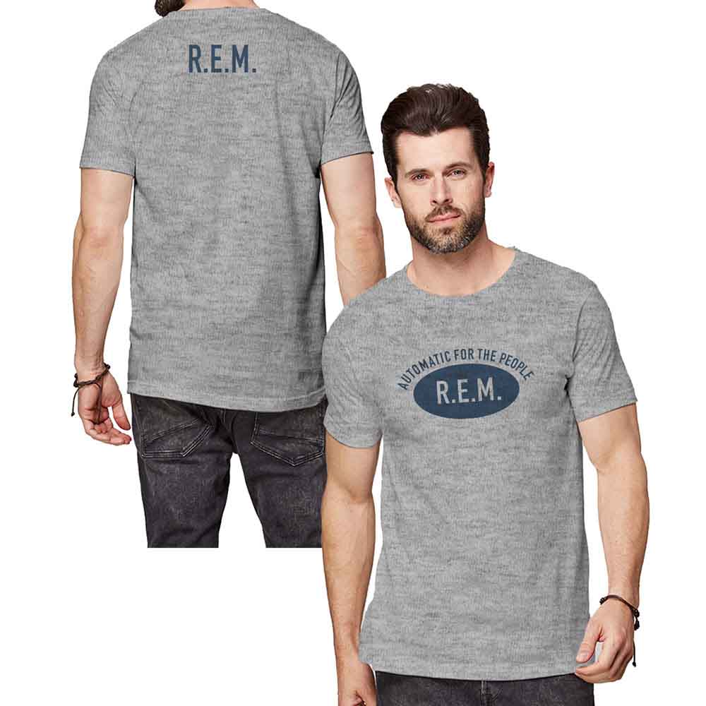 R.E.M. Unisex T-Shirt: Automatic (Grey) (Back Print)