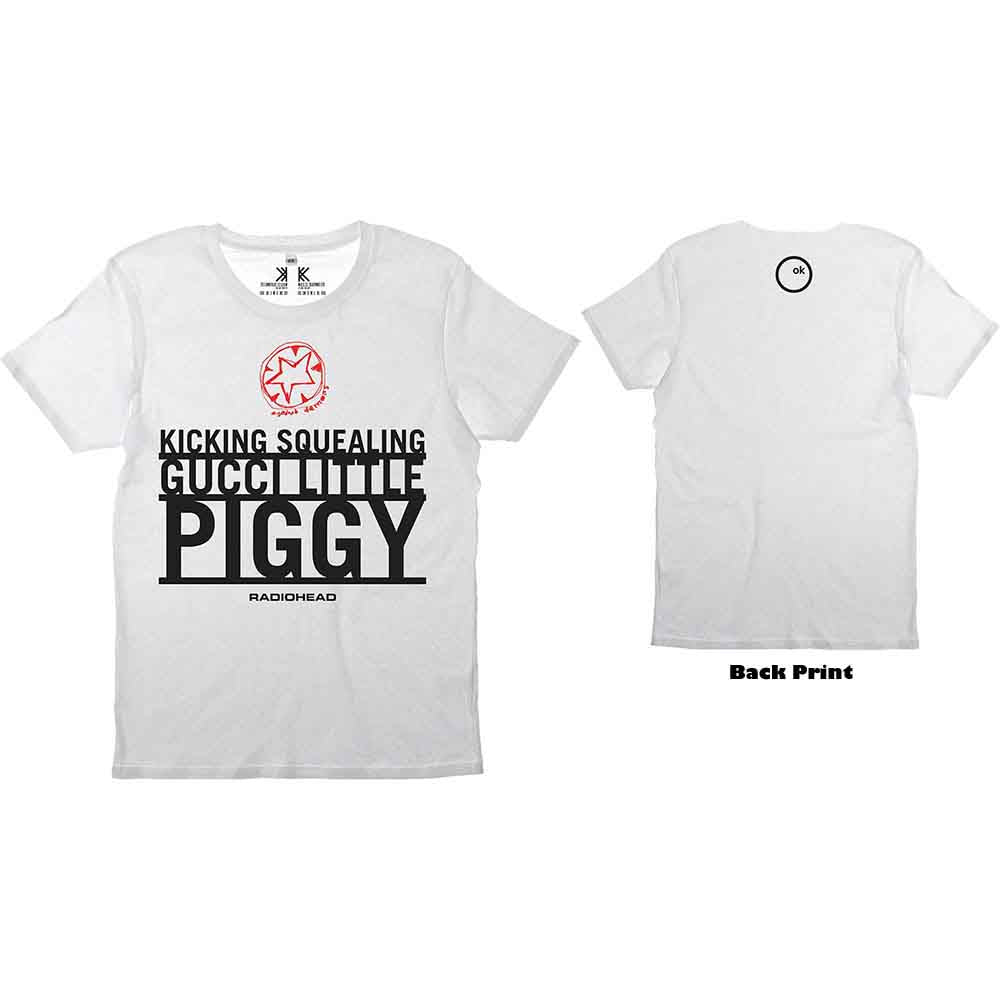 Radiohead Unisex T-Shirt: Gucci Piggy (White) (Back Print)