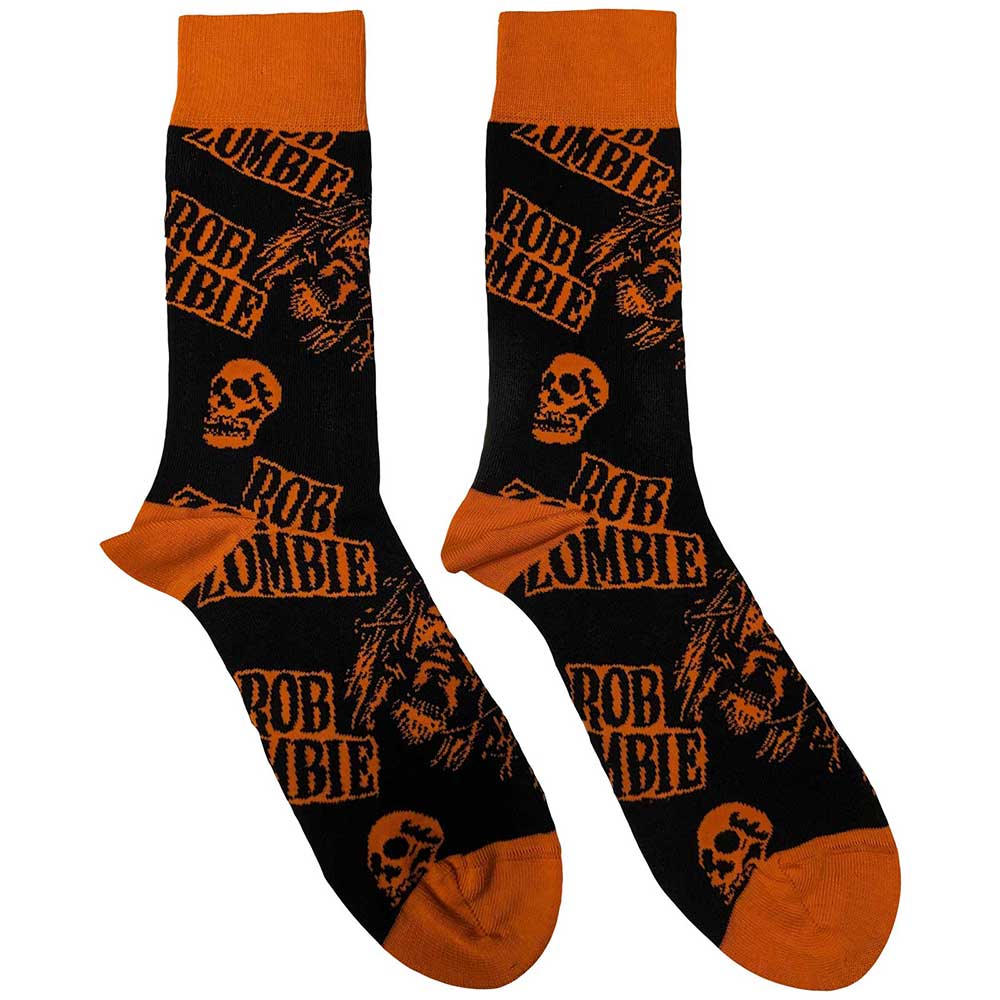 Skull Face Orange Unisex Ankle Socks (UK Size 7 - 11) | Rob Zombie