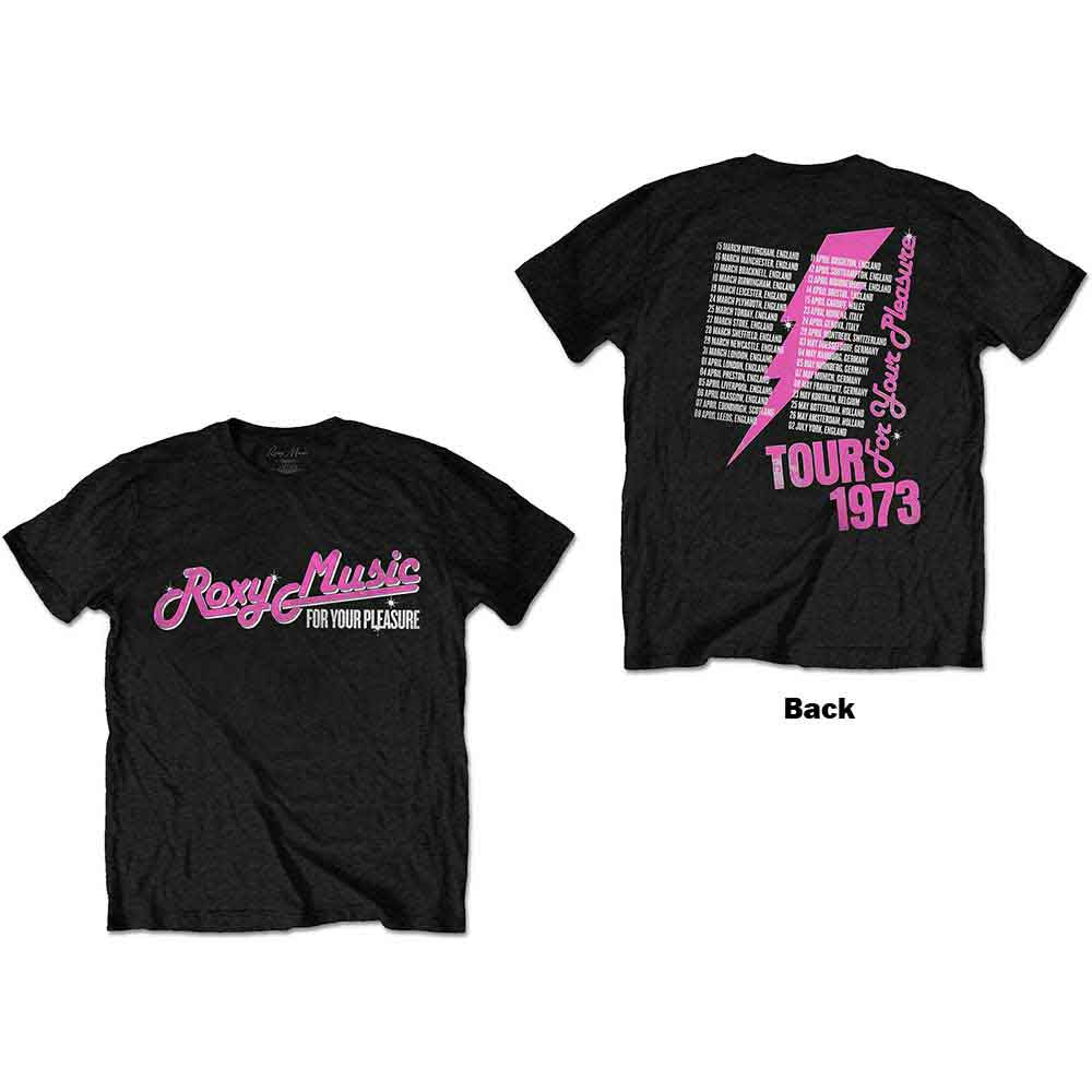 Roxy Music Unisex T-Shirt: For Your Pleasure Tour (Black) (Back Print)