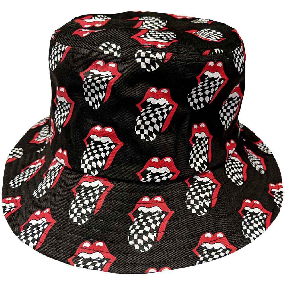 The Rolling Stones Unisex Bucket Hat: Checker Tongue Pattern (Charcoal Grey)