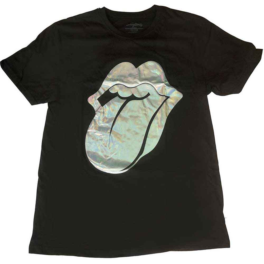 The Rolling Stones Ladies T-Shirt: Foil Tongue (Black) (Embellished)