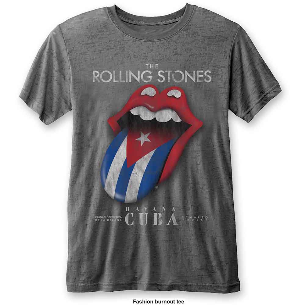 The Rolling Stones Unisex Burnout T-Shirt: Havana Cuba (Charcoal Grey)