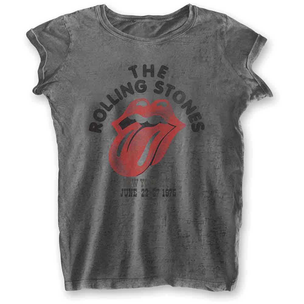 The Rolling Stones Ladies Burnout T-Shirt: New York City 75 (Charcoal Grey)