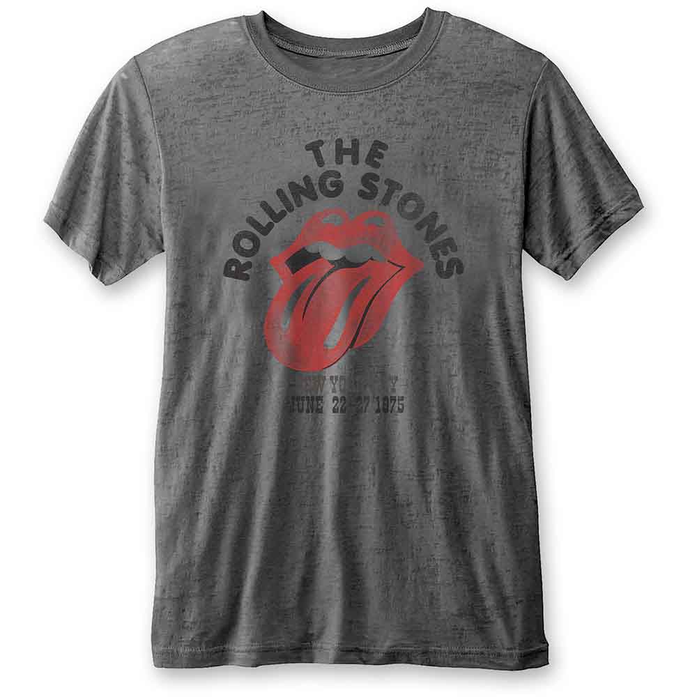 The Rolling Stones Unisex Burnout T-Shirt: New York City 75 (Charcoal Grey)