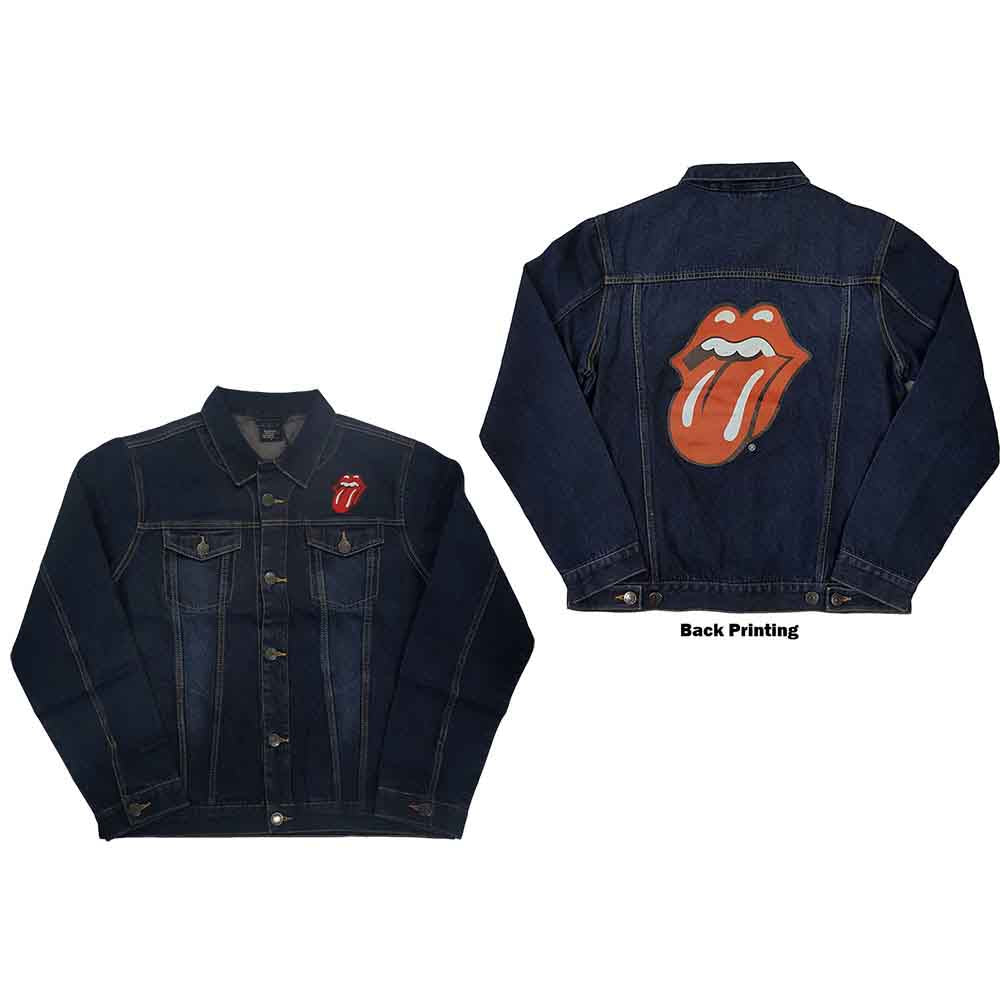 The Rolling Stones Unisex Denim Jacket: Classic Tongue (Denim Blue) (Back Print)