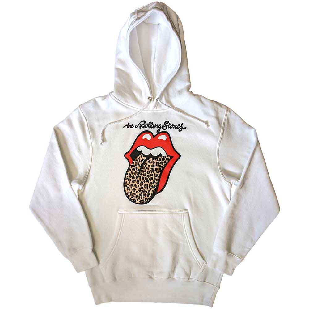 The Rolling Stones Unisex Pullover Hoodie: Leopard Tongue (White)