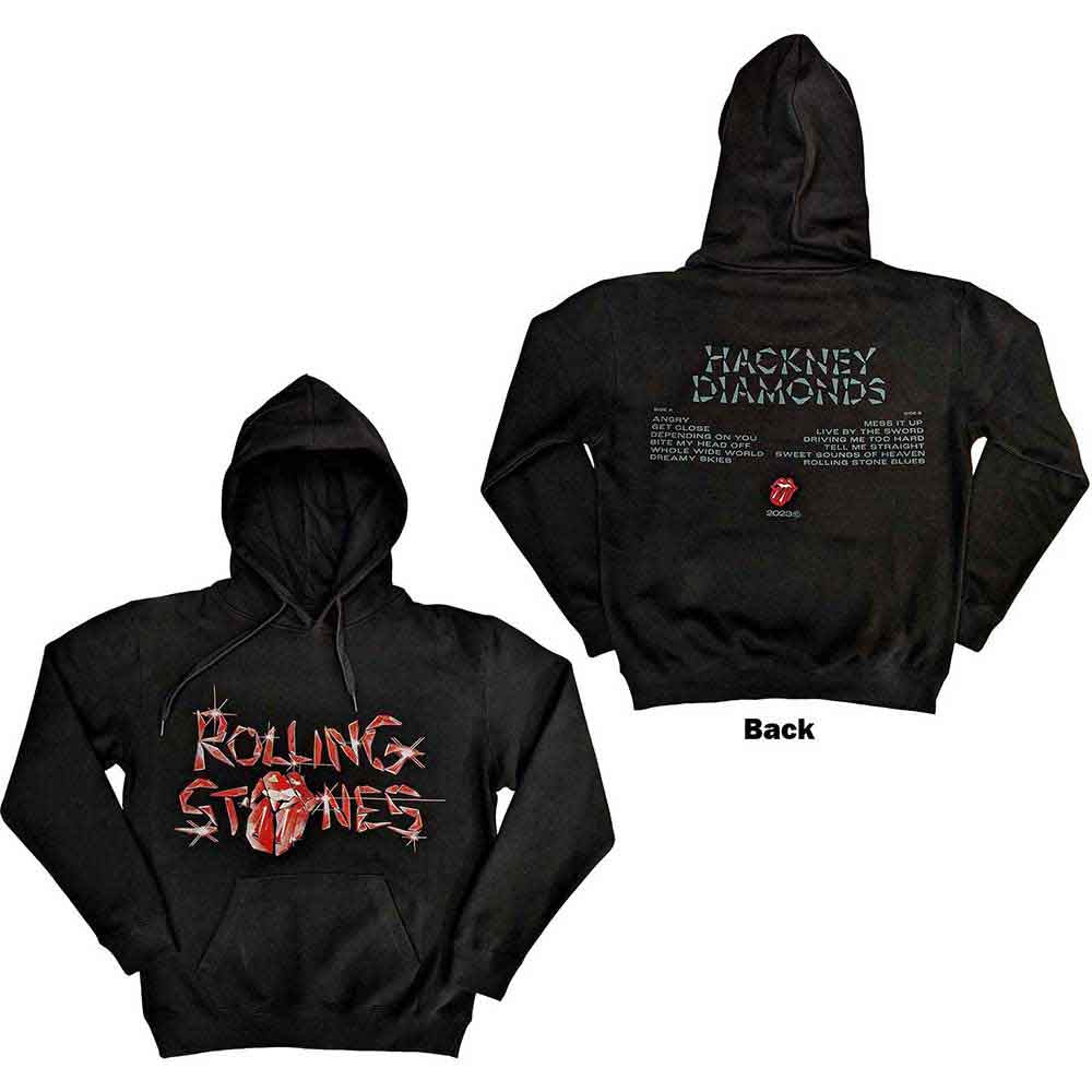 The Rolling Stones Unisex Pullover Hoodie: Hackney Diamonds Glass Logo (Black) (Back Print)