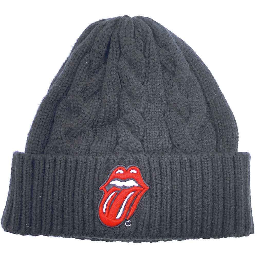 The Rolling Stones Unisex Beanie Hat: Classic Tongue (Black) (Cable Knit)