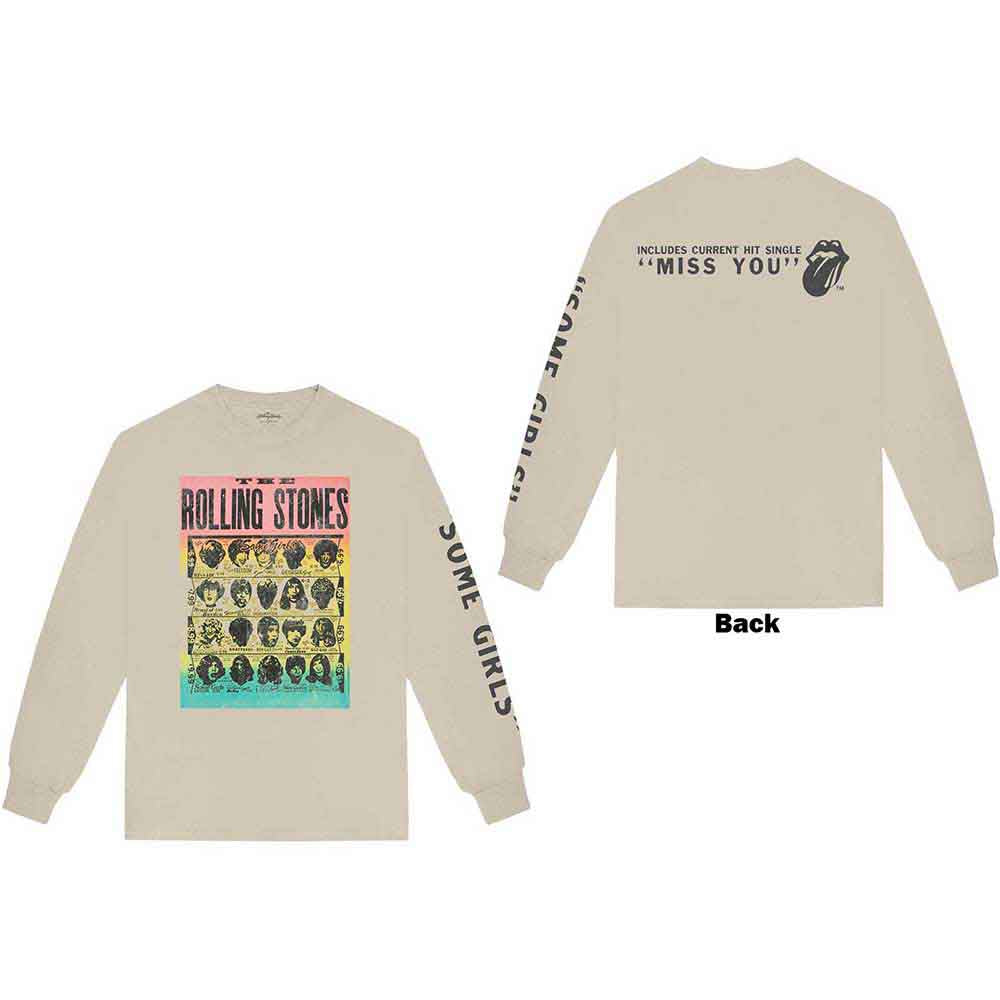 The Rolling Stones Unisex Long Sleeve T-Shirt: Some Girls (Sand) (Back & Sleeve Print)