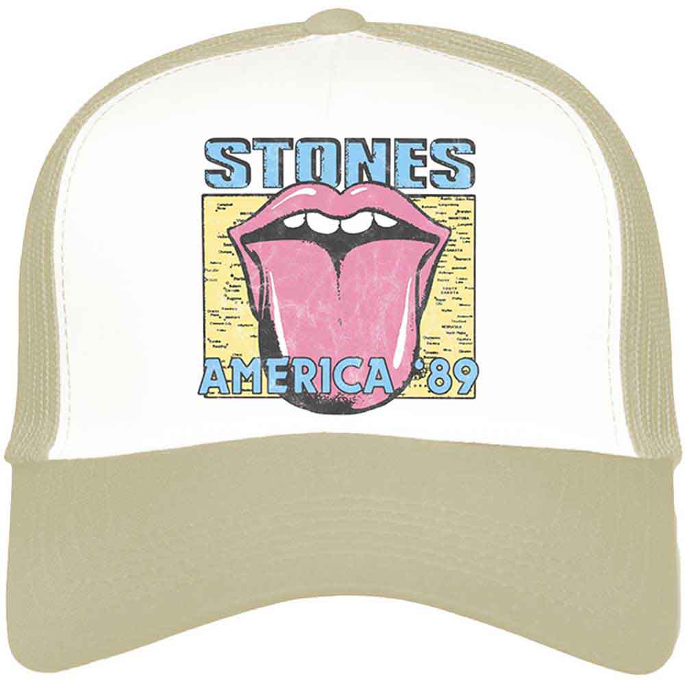 The Rolling Stones Unisex Mesh Back Cap: America '89 Tour Map (Sand & White)