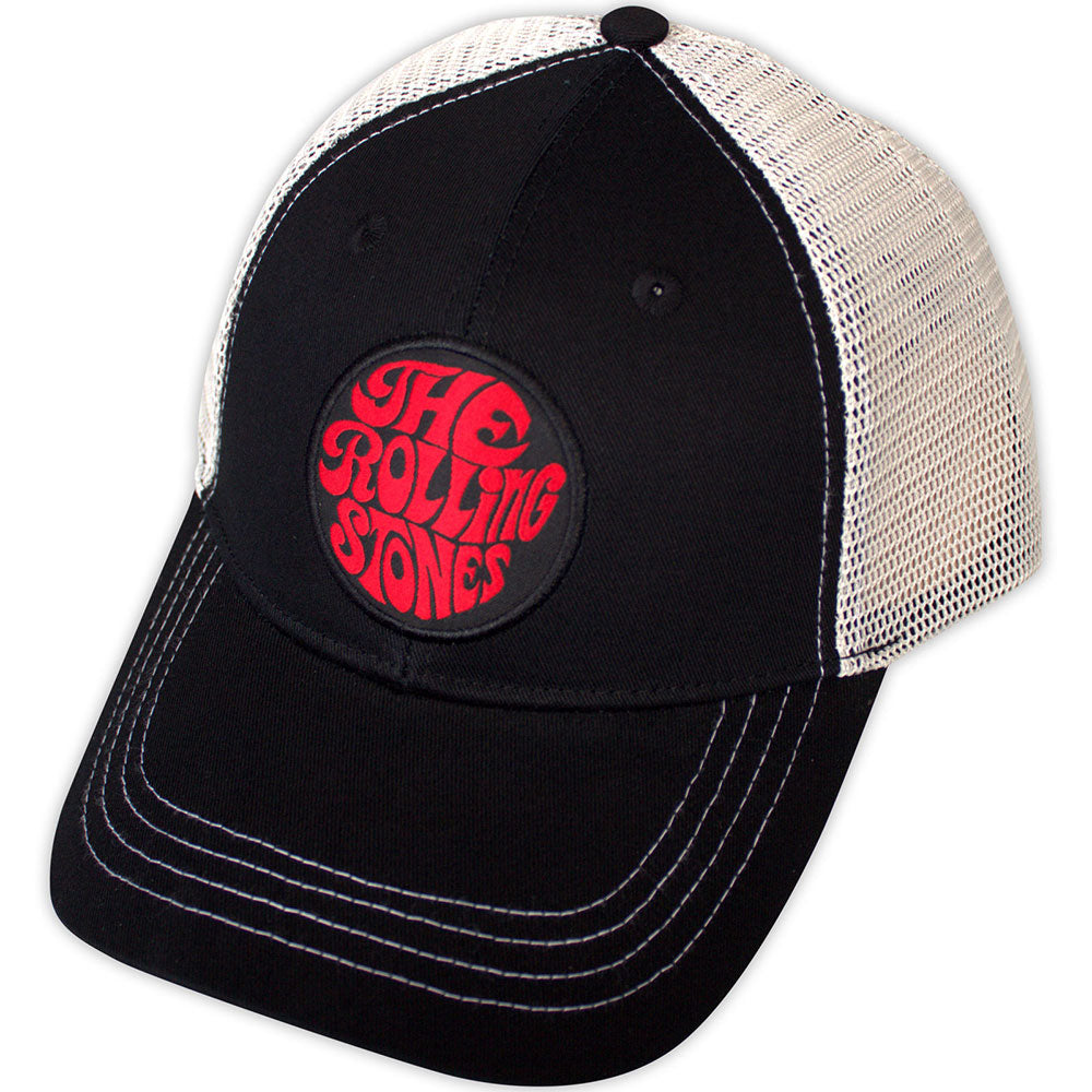 The Rolling Stones Unisex Mesh-Back Cap: 70s Logo Emblem (Black & Natural)