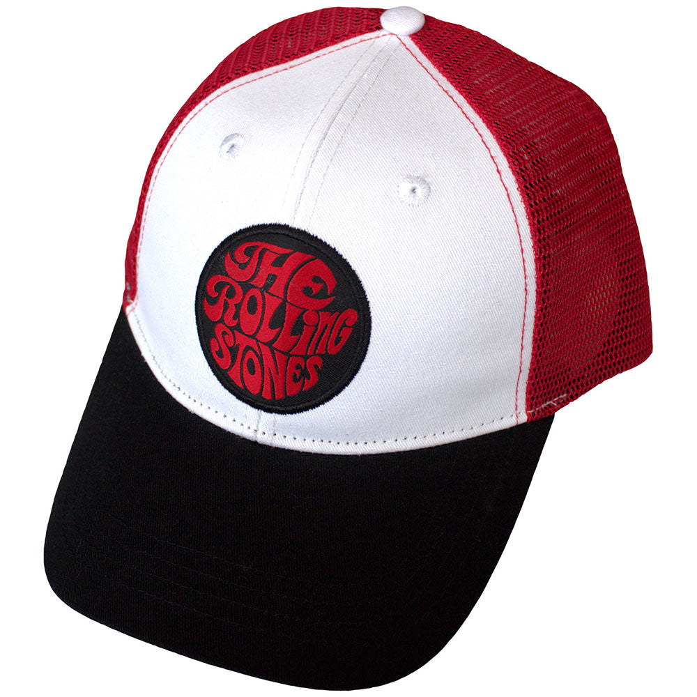 The Rolling Stones Unisex Mesh-Back Cap: 70s Logo Emblem (Black, Red & White)