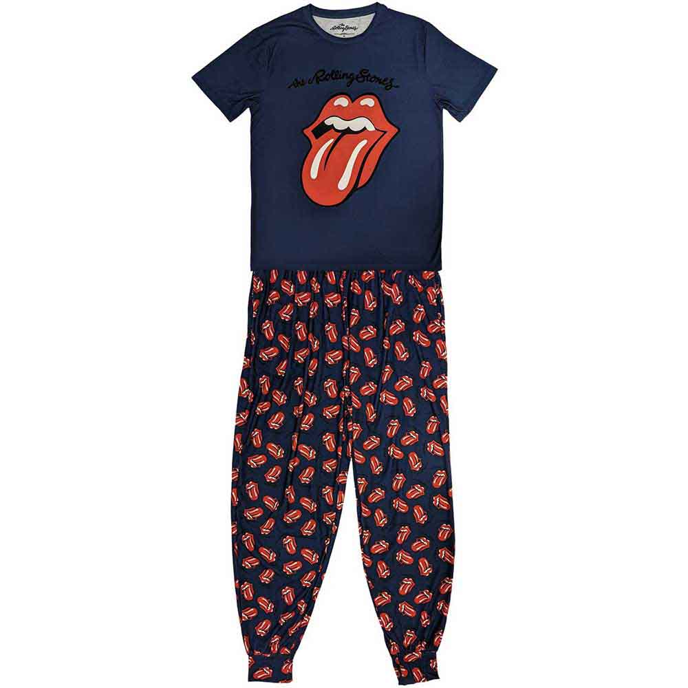 The Rolling Stones Unisex Pyjamas: Classic Tongue (Navy Blue)