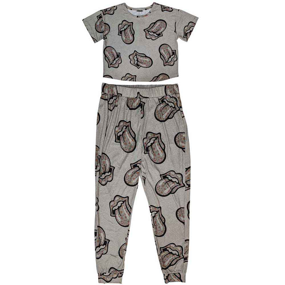 The Rolling Stones Ladies Pyjamas: Heart Tongue (Grey)