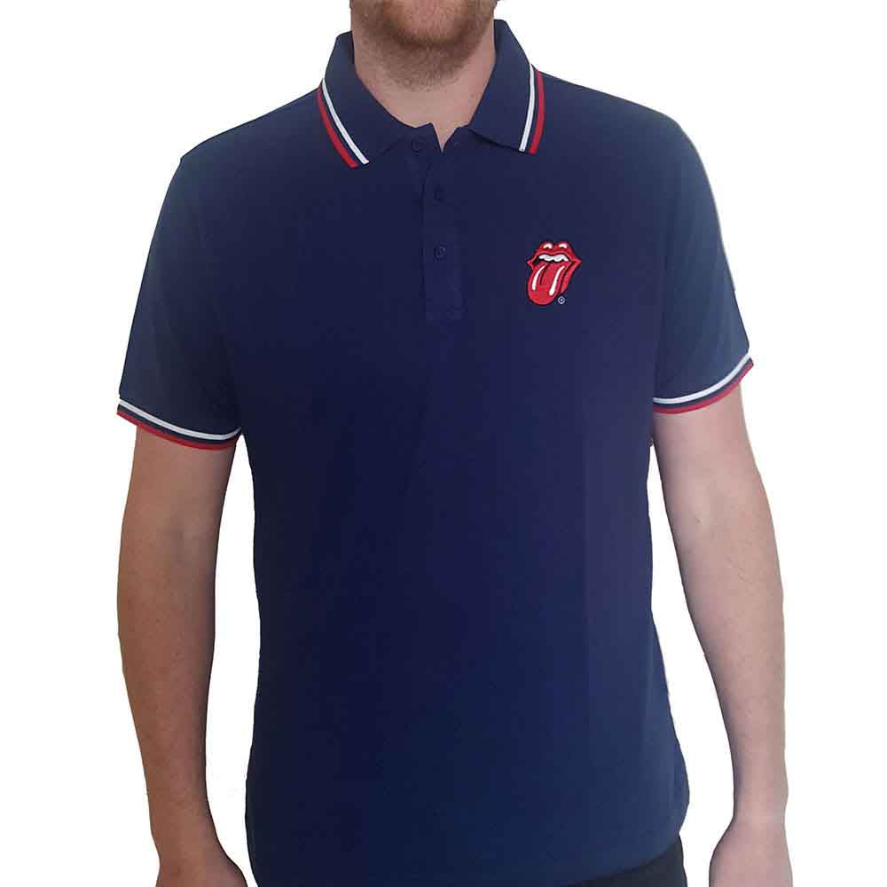 The Rolling Stones Unisex Polo Shirt: Classic Tongue (Navy Blue)