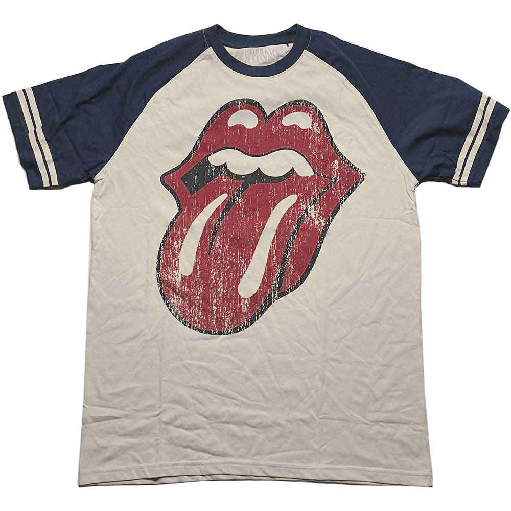 The Rolling Stones Unisex Raglan T-Shirt: Lick (Natural & Navy Blue)