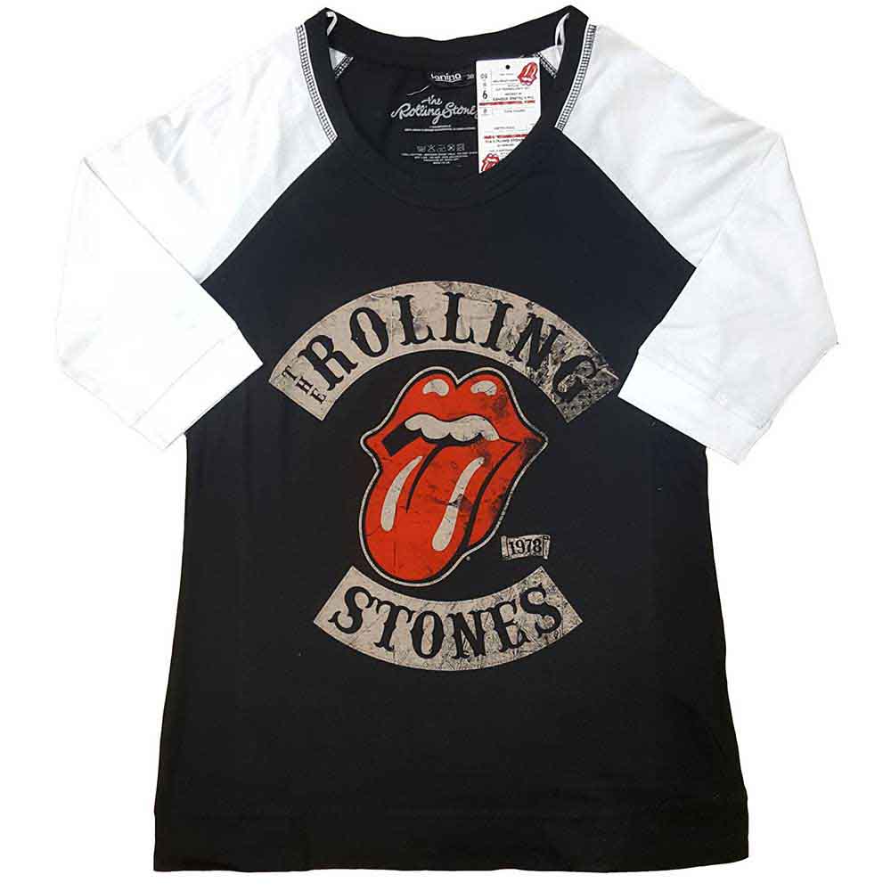 The Rolling Stones Ladies Raglan T-Shirt: Tour 78 (Black & White)