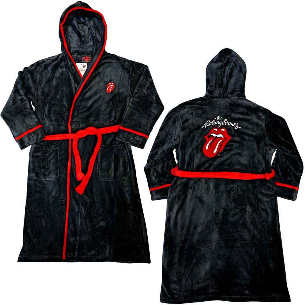 The Rolling Stones Unisex Bathrobe: Classic Tongue (Black) (Back Print)