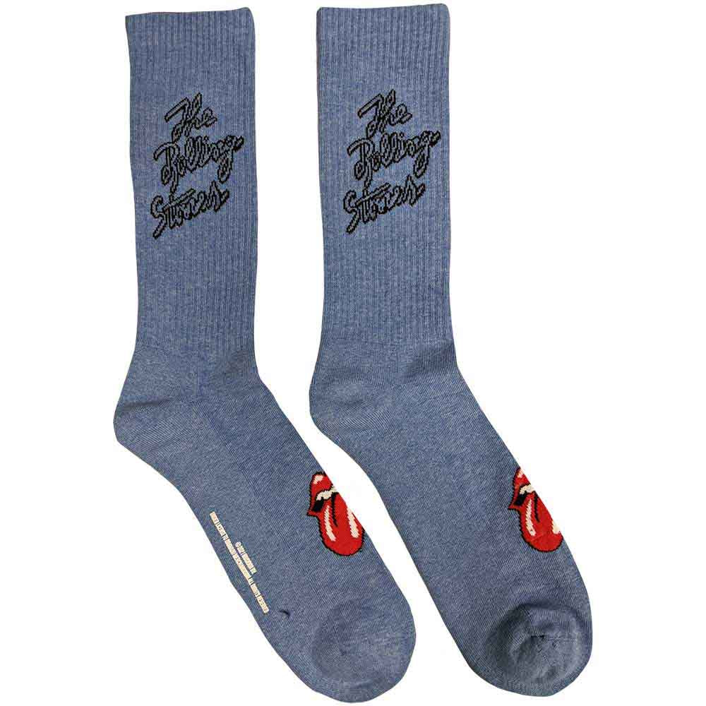 The Rolling Stones Unisex Ankle Socks: Script Logo (Tie-Dye Effect Blue) (UK Size 7 - 11)