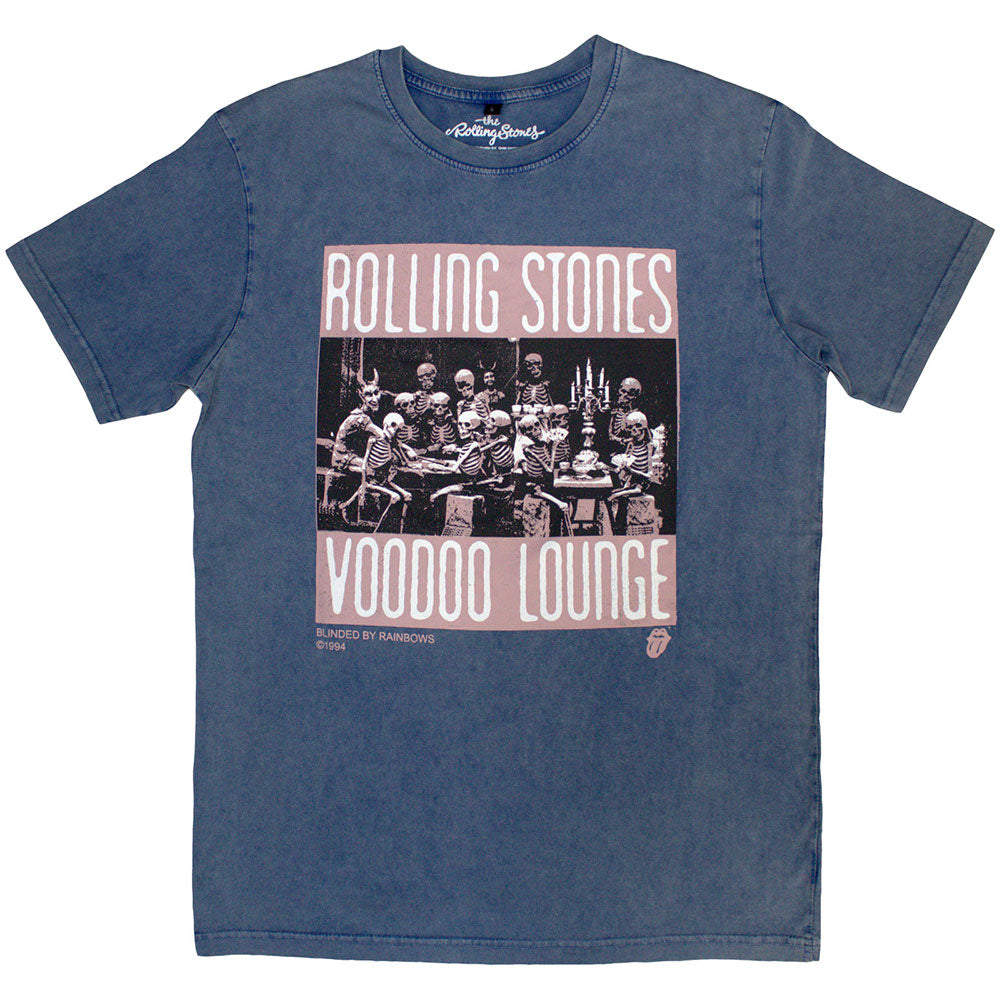 The Rolling Stones Unisex Stone Wash T-Shirt: Voodoo Skulls (Denim Blue)