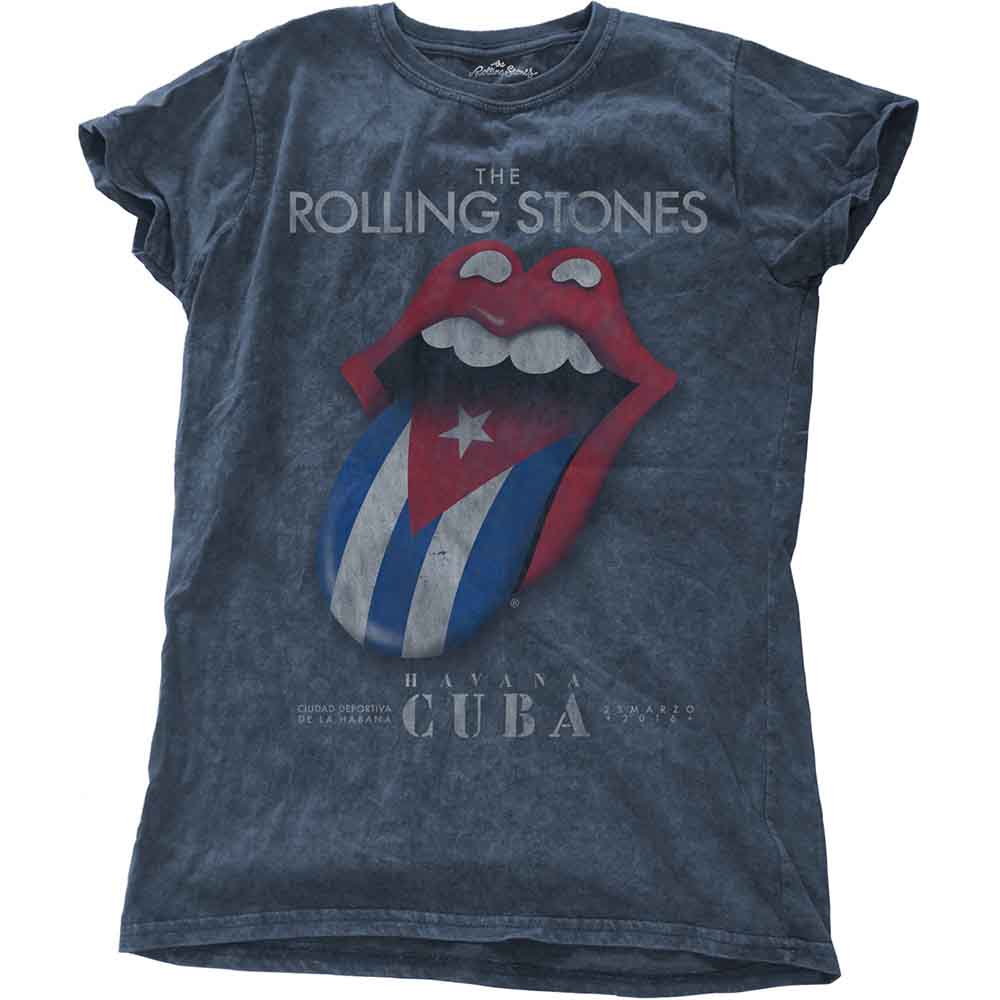 The Rolling Stones Ladies T-Shirt: Havana Cuba (Denim Blue) (Wash Collection)