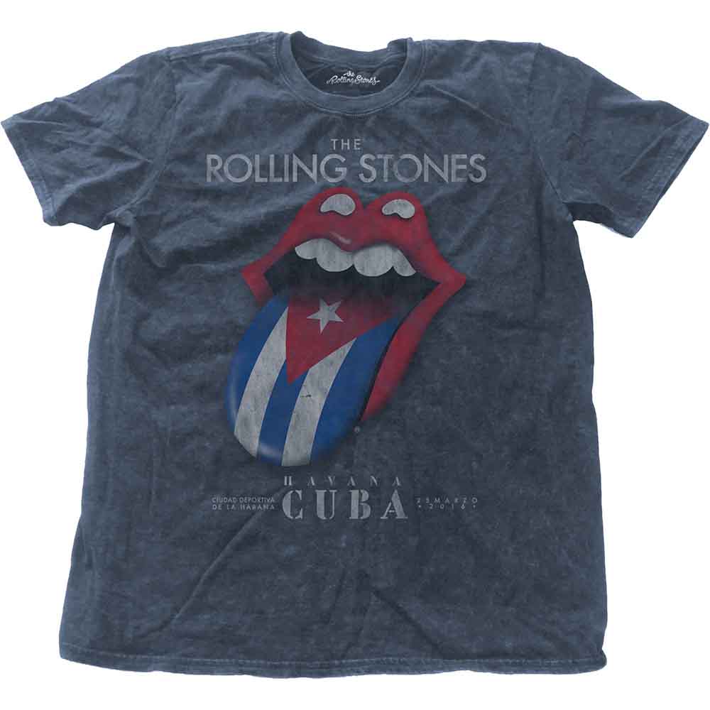 The Rolling Stones Unisex T-Shirt: Havana Cuba (Denim Blue) (Wash Collection)