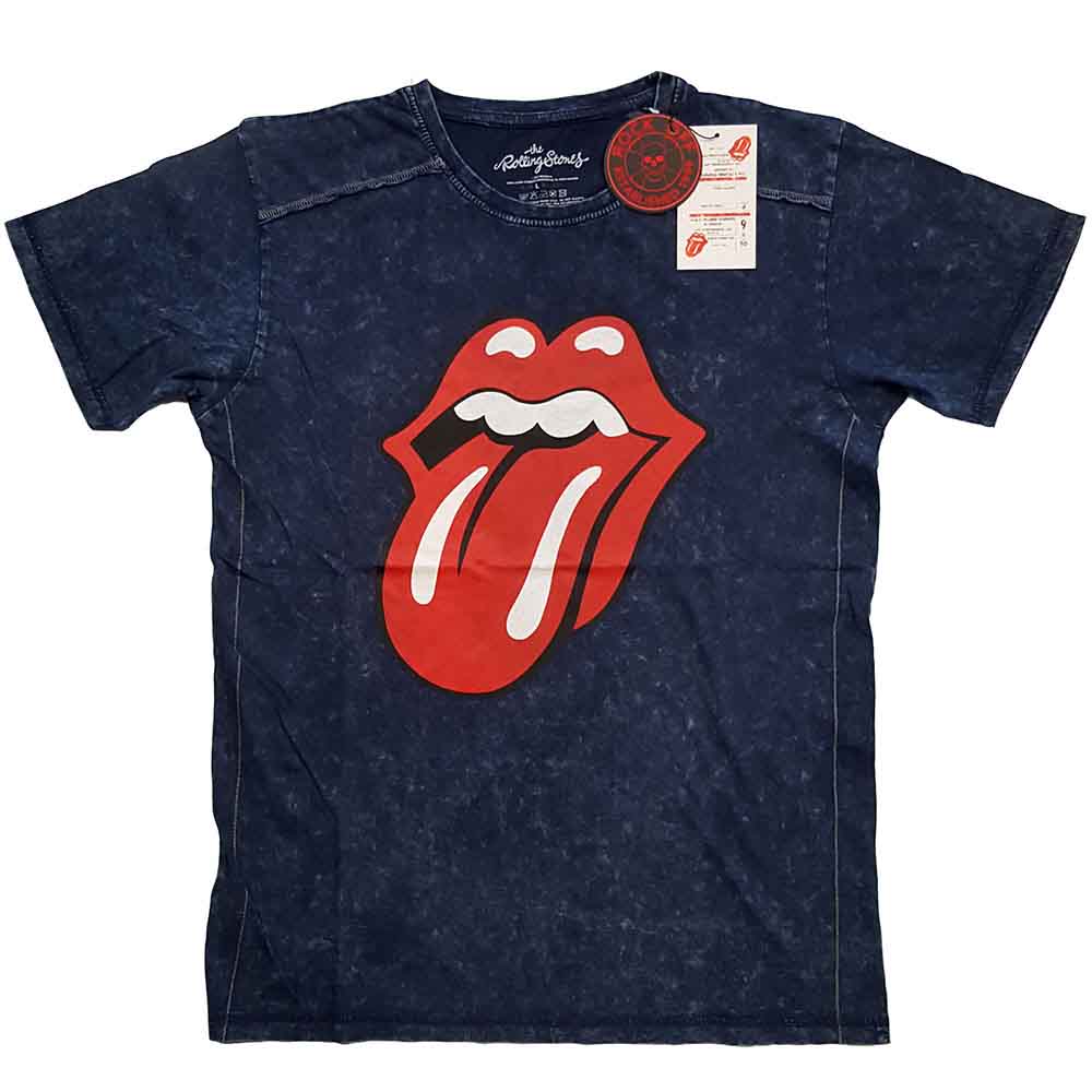 The Rolling Stones Unisex T-Shirt: Classic Tongue (Navy Blue) (Wash Collection)