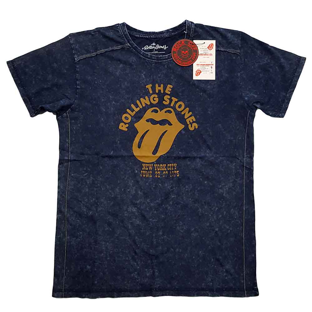 The Rolling Stones Unisex T-Shirt: NYC '75 (Navy Blue) (Wash Collection)