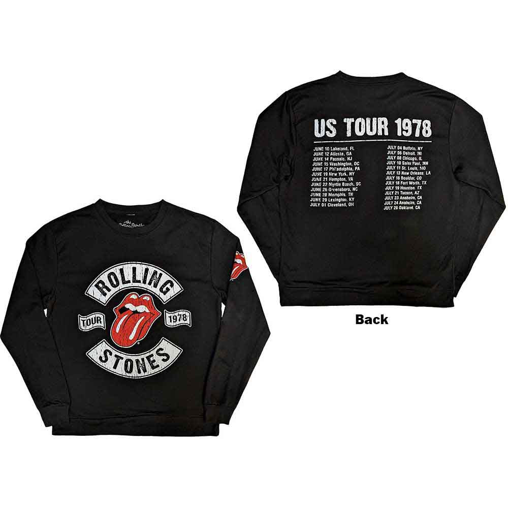 The Rolling Stones Unisex Sweatshirt: US Tour 1978 (Black) (Back & Sleeve Print)