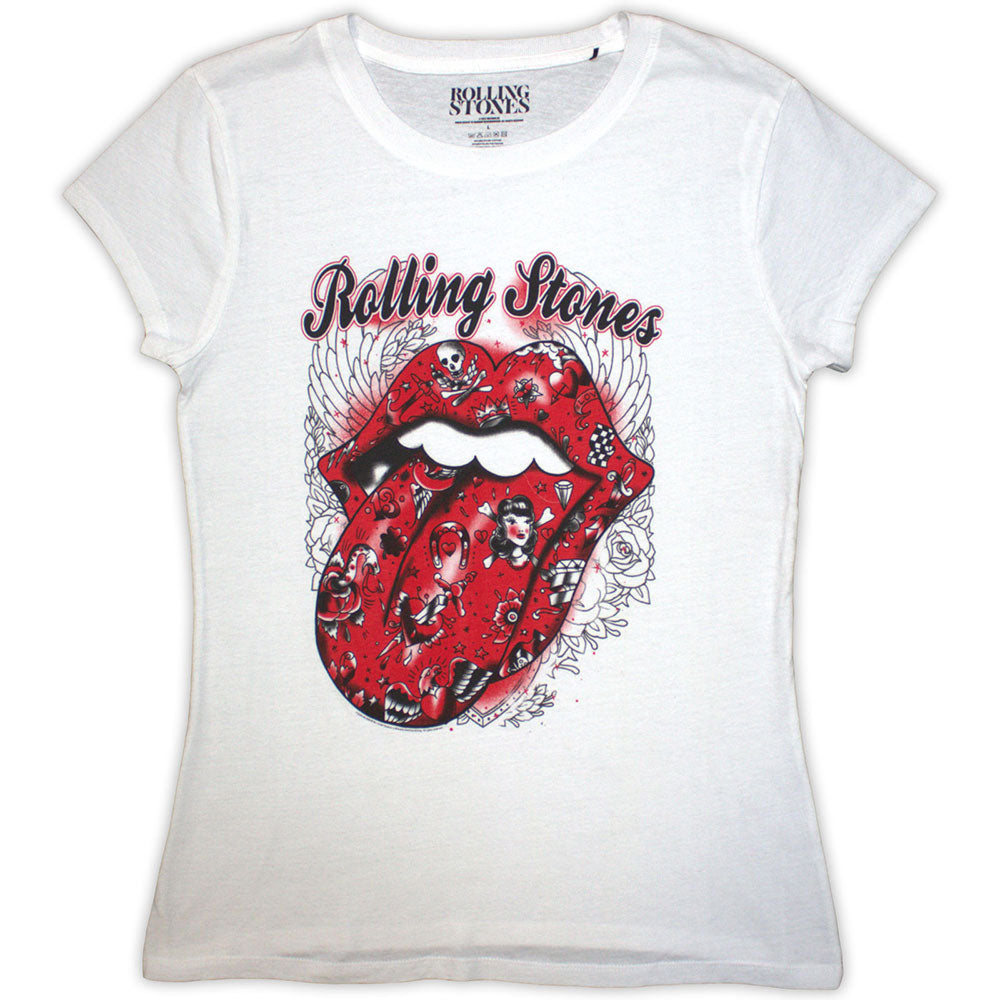 The Rolling Stones Ladies T-Shirt: Tattoo Flash (White)