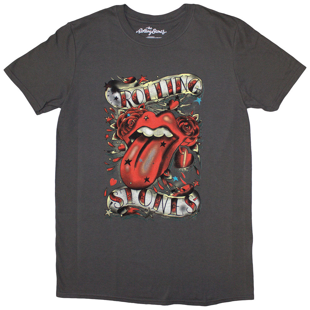 The Rolling Stones Ladies T-Shirt: Tongue & Stars (Charcoal Grey)