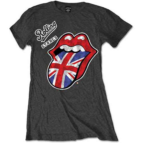 The Rolling Stones Ladies T-Shirt: Vintage British Tongue (Charcoal Grey)